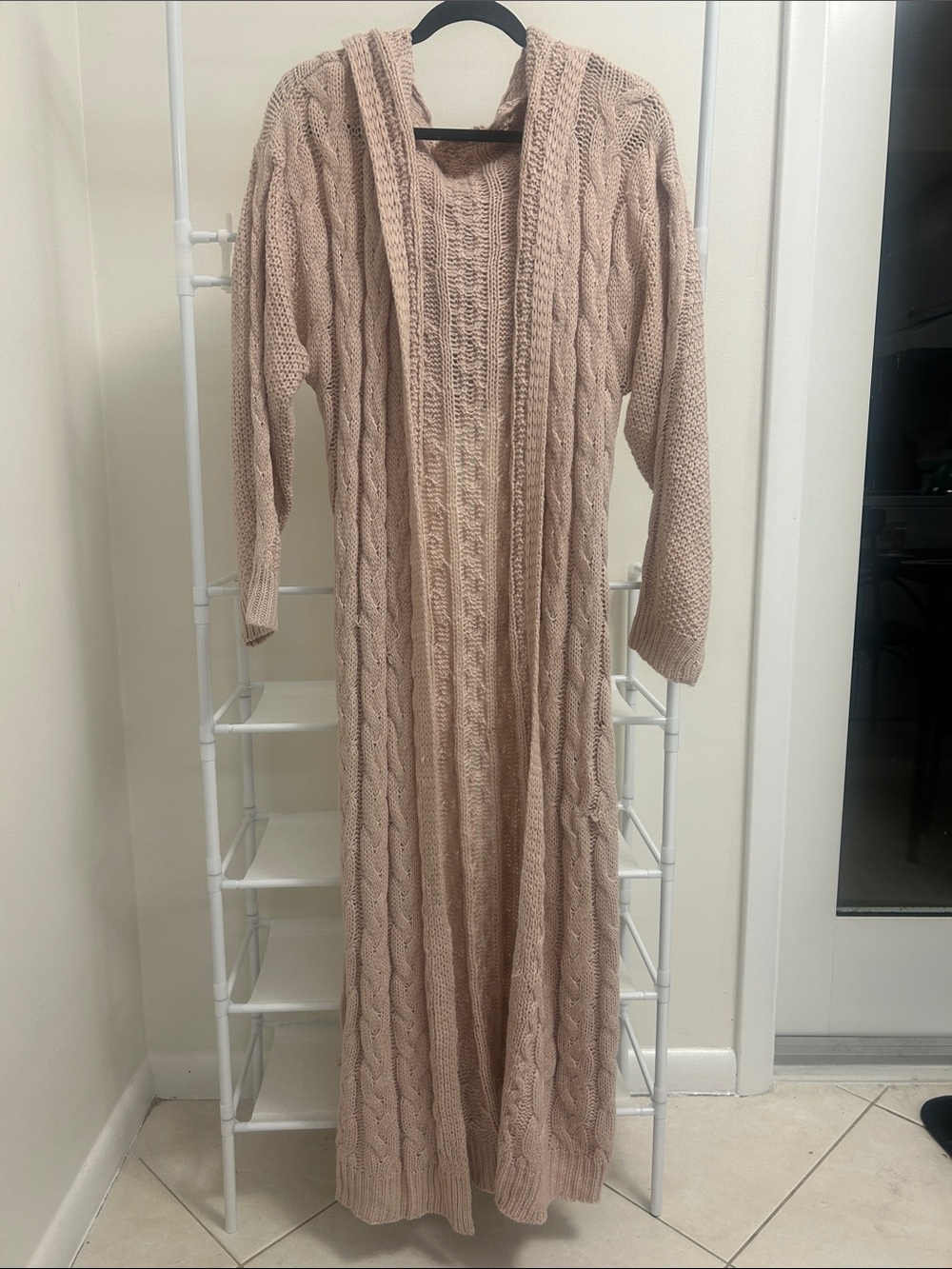 SHEIN Blush Cable Knit Hooded Maxi Dress
